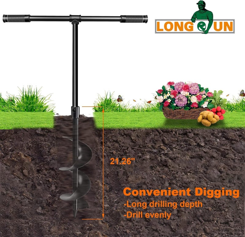 Longrun Manual Garden Hole Digging Drill Bit, Hand Drill Auger Post Hole Digger for Planting, Spiral Drill Planter for Bulb, Flower, Tree, Seedlings, Bedding Plants, Umbrella, Fence Holes-6"x 38" - Image 2