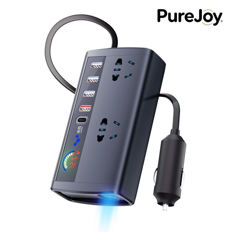 Purejoy Car Inverter Converter 12V/24V to 220V, Cigarette Lighter & Fast Charger with Multiple Ports - Image 1
