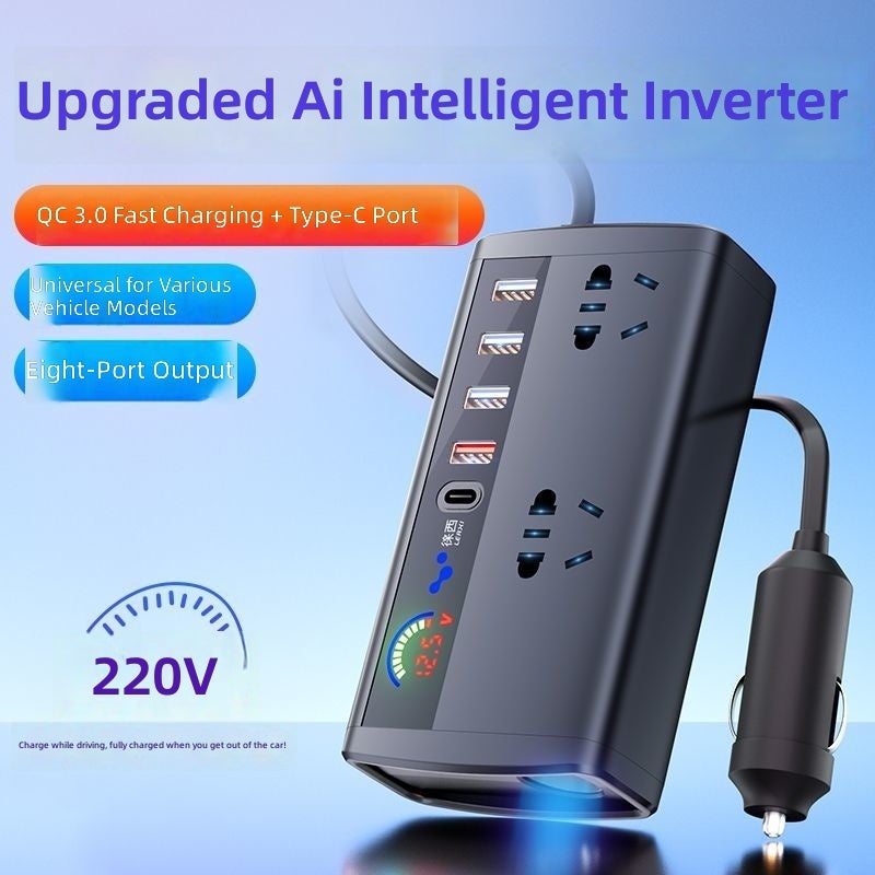 Purejoy Car Inverter Converter 12V/24V to 220V, Cigarette Lighter & Fast Charger with Multiple Ports - Image 3