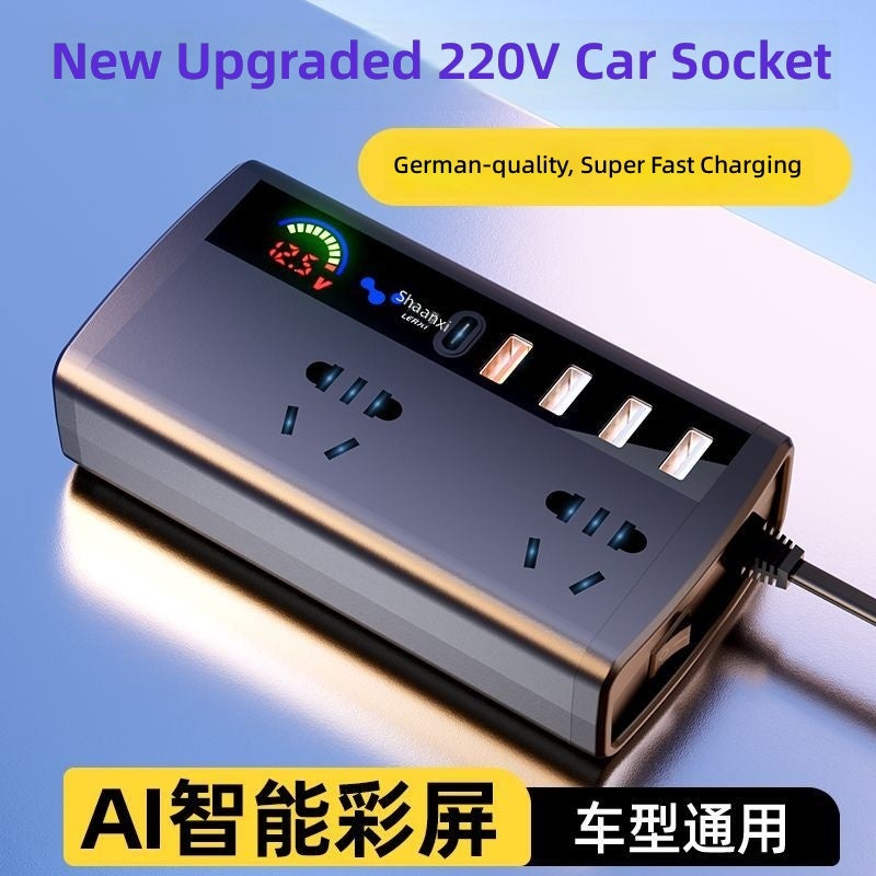 Purejoy Car Inverter Converter 12V/24V to 220V, Cigarette Lighter & Fast Charger with Multiple Ports - Image 2