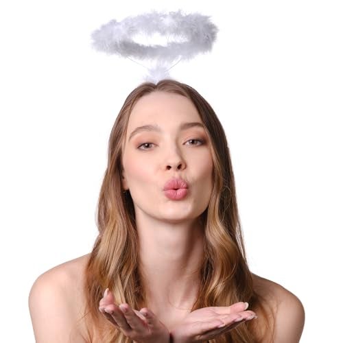 Funcredible White Angel Halo Headband - Feathered Halo - Halloween Headband - Angel Costume Accessory - For Women, Men & Kids - Image 4