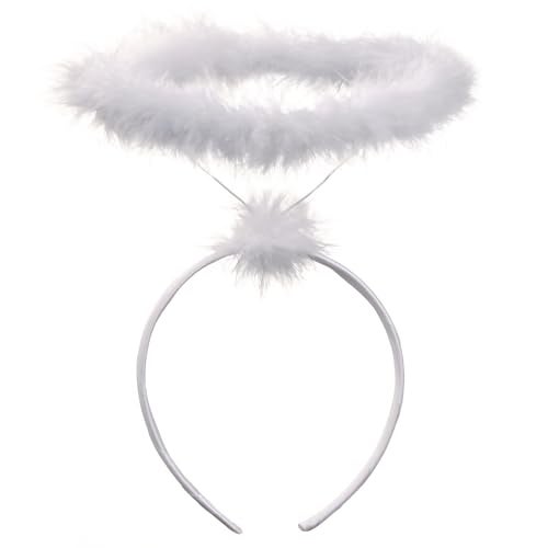 Funcredible White Angel Halo Headband - Feathered Halo - Halloween Headband - Angel Costume Accessory - For Women, Men & Kids - Image 1