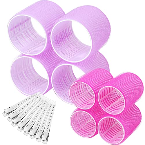 shynek Self Grip Hair Rollers Curlers 16 Pcs Set with 8Pcs Hair Rollers 2 Sizes (4 Jumbo & 4 Large) and 8 Pcs Hair Clips for Long Medium Short Thick Fine Thin Hair Volume - Image 1