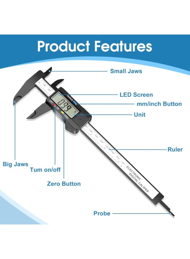 بتيمفم فرجار رقمي 0-150 مم مع شاشة LCD كبيرة، تحويل بوصة/ملليمتر، إيقاف تلقائي، فيرنيه إلكتروني عالي الدقة للاستخدام الشخصي والاحترافي - Image 2
