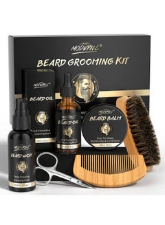 POP MODERN.C Beard Growth And Grooming Set - 6Pcs Wash Shampoo, Oil, Balm, Comb, Brush, Scissors - Best Gift For Men  - Image 1