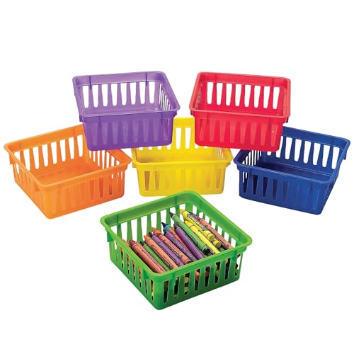 Fun Express 6 Pack Mini Storage Baskets Bins Plastic Organizer Basket Colorful Shelf and Desk Makeup Storage Crate Organizing Containers Office Toy Storage - Image 1