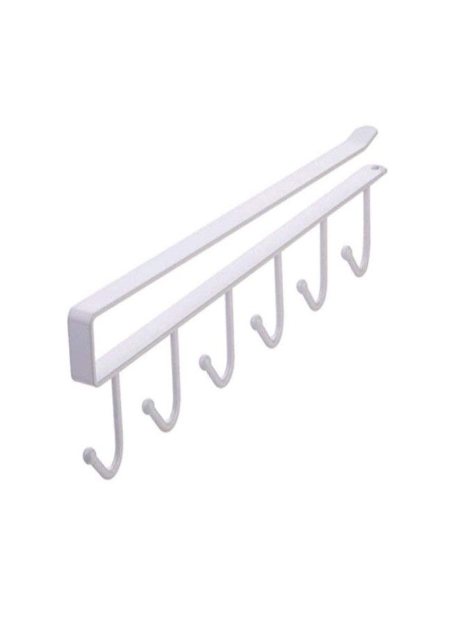 RD MALL Multi-functional 6 Hooks Under Shelf Cup Holder Hanging Hook Rack Holder Under Cabinet Closet Without Drilling (White, 1 piece) - Image 1