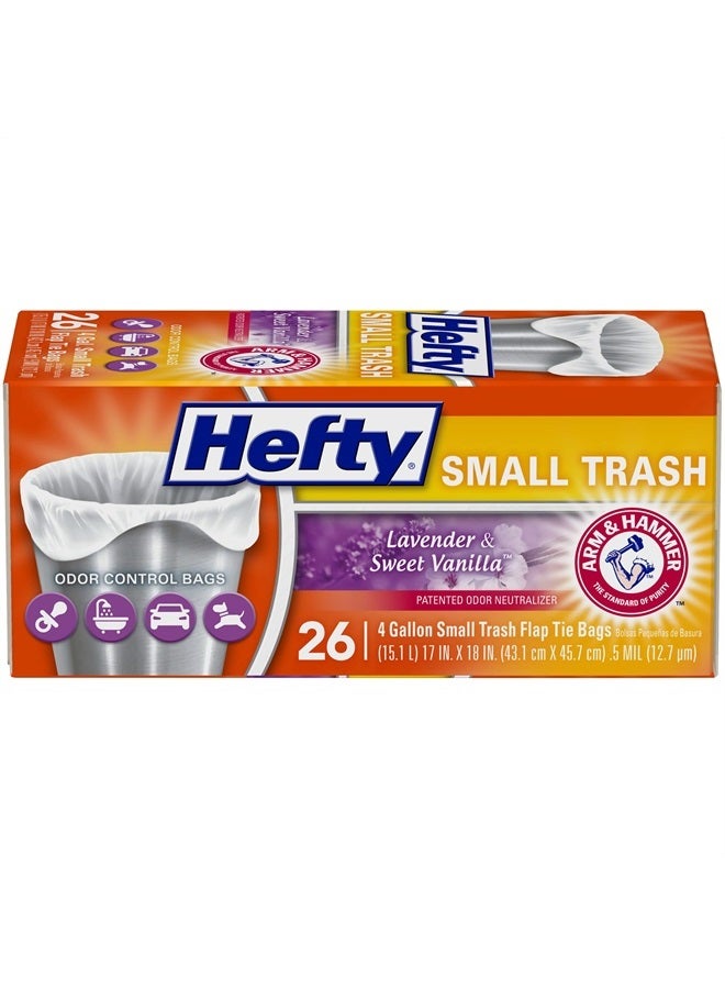 Hefty Small Garbage Bags, Flap Tie, Lavender & Sweet Vanilla Scent, 4 Gallon, 26 Count - Image 1