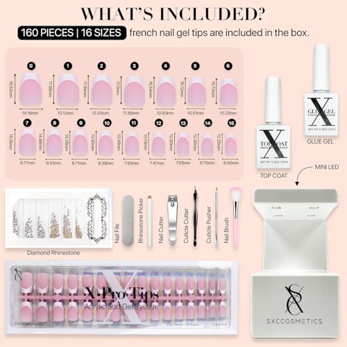 SXC Cosmetics French Tip Press On Nails Pink Series, Small Coffin X-Pro Tips Starter Kit - Image 3
