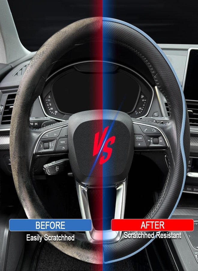 HAOTULE Leather Steering Wheel Cover， with Anti-Slip Stripe Design - Enhanced Grip, Fashion Style, Safe, Non-Slip, Breathable. Upgrade car Interior（Black Blue） - Image 5