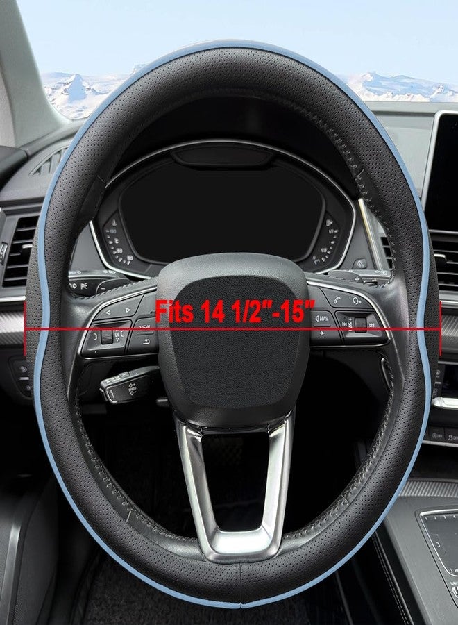 HAOTULE Leather Steering Wheel Cover， with Anti-Slip Stripe Design - Enhanced Grip, Fashion Style, Safe, Non-Slip, Breathable. Upgrade car Interior（Black Blue） - Image 2