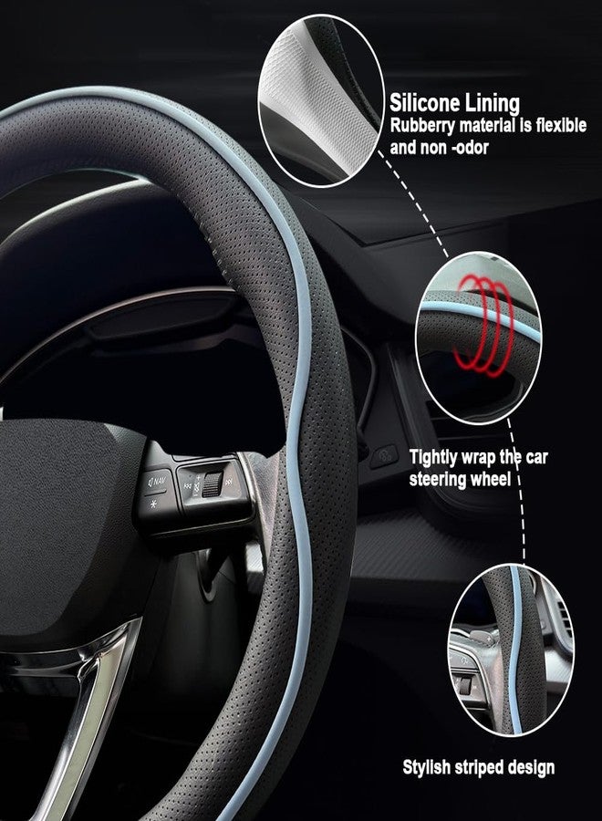 HAOTULE Leather Steering Wheel Cover， with Anti-Slip Stripe Design - Enhanced Grip, Fashion Style, Safe, Non-Slip, Breathable. Upgrade car Interior（Black Blue） - Image 4