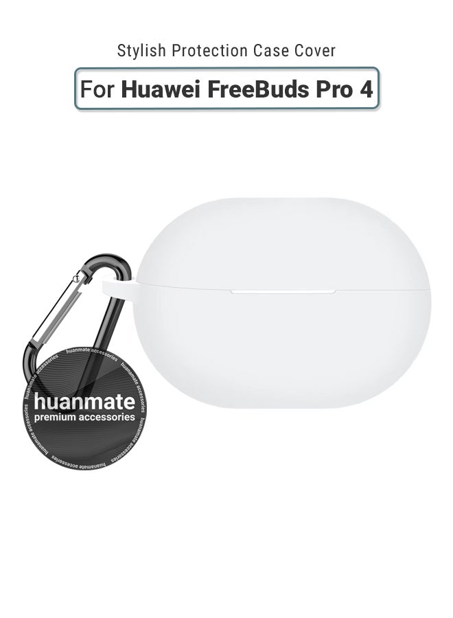 huanmate Huawei FreeBuds Pro 4 Silicone Case Cover - White - Made with Soft Silicone, Lightweight & Durable - Stylish Design, Accurate Cut-outs, Easy Installation & Removal  - Image 1