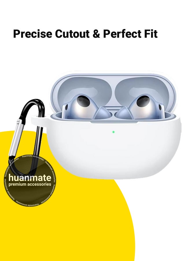 huanmate Huawei FreeBuds Pro 4 Silicone Case Cover - White - Made with Soft Silicone, Lightweight & Durable - Stylish Design, Accurate Cut-outs, Easy Installation & Removal  - Image 2