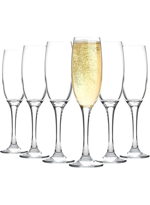 كؤوس شمبانيا من جيومارت | طقم من 6 قطع | 180 مل | مجموعة أفانت جارد | زجاج كريستالي خالٍ من الرصاص | كؤوس بروسيكو | للاستخدام المنزلي والمطاعم والحفلات | آمنة للغسل في غسالة الأطباق