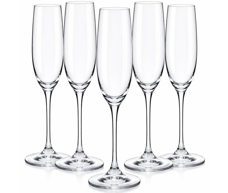 Champagne Flutes | Set of 6 |Stylish Wine Glass 180 ML | Lead-Free Crystal Glass | Prosecco Glasses | For Home, Restaurants & Parties | Dishwasher Safe - Image 1