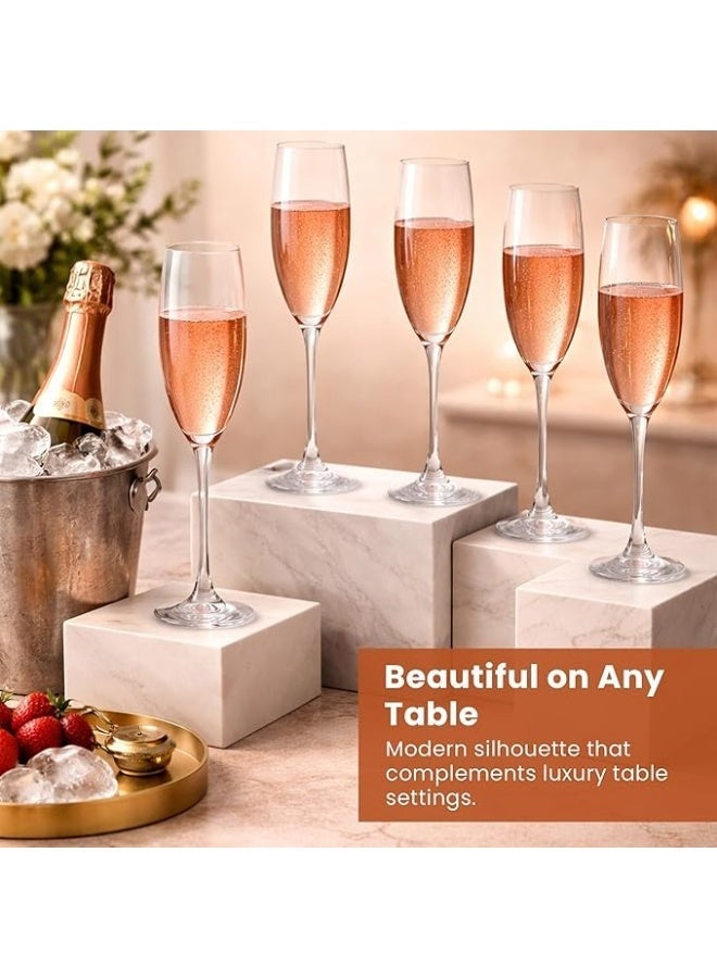 Champagne Flutes | Set of 6 |Stylish Wine Glass 180 ML | Lead-Free Crystal Glass | Prosecco Glasses | For Home, Restaurants & Parties | Dishwasher Safe - Image 5