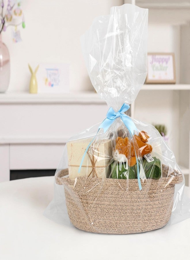 MEGASKET Brown Variegated Small Woven Basket, 13” x 9” x 5” Baskets for Gifts Empty, Cotton Rope Gift Basket, Cute Nursery Baby Organizer, Cat Dog Toy Bin Box, Wicker Storage Bin with Handle - Image 3