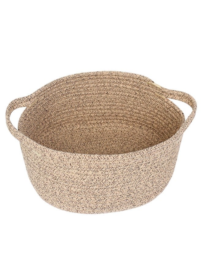MEGASKET Brown Variegated Small Woven Basket, 13” x 9” x 5” Baskets for Gifts Empty, Cotton Rope Gift Basket, Cute Nursery Baby Organizer, Cat Dog Toy Bin Box, Wicker Storage Bin with Handle - Image 1