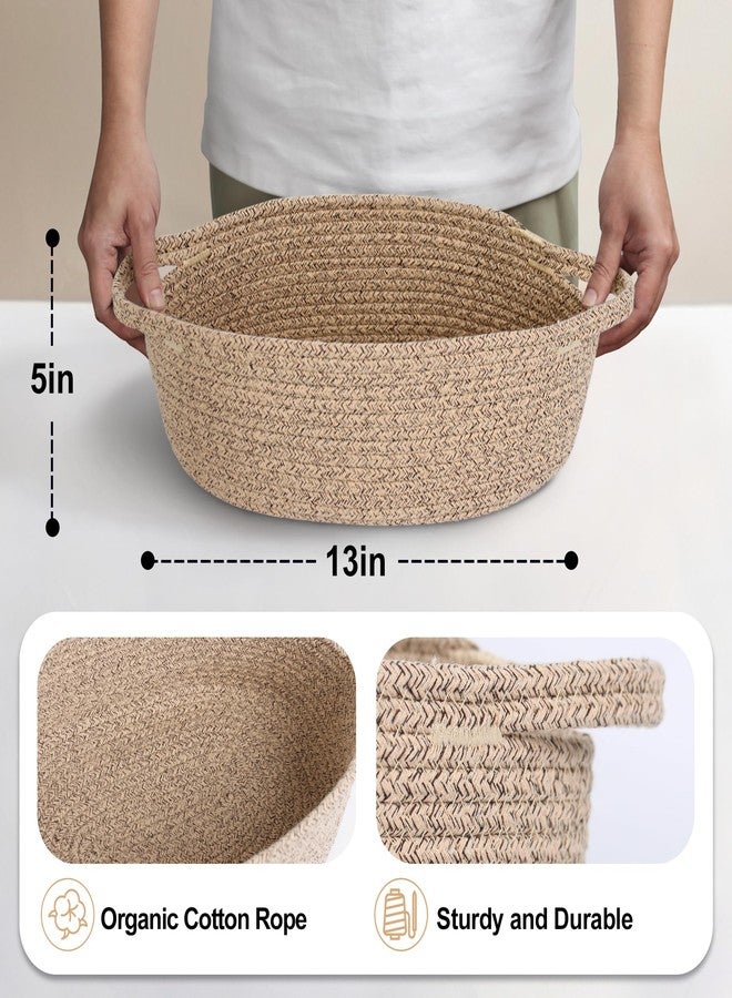MEGASKET Brown Variegated Small Woven Basket, 13” x 9” x 5” Baskets for Gifts Empty, Cotton Rope Gift Basket, Cute Nursery Baby Organizer, Cat Dog Toy Bin Box, Wicker Storage Bin with Handle - Image 2