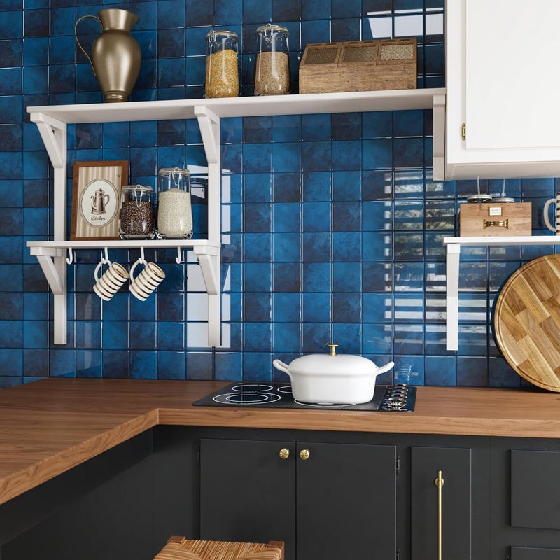 CRE8TIVE 16 Sheets Peel and Stick Tile Backsplash, 12"x12" Kitchen Backsplash Tiles, Removable Adhesive Back Splash Stick on Tiles for Kitchen, Bathroom, Shower Walls, Fireplace, Dark Blue Square Tile - Image 3