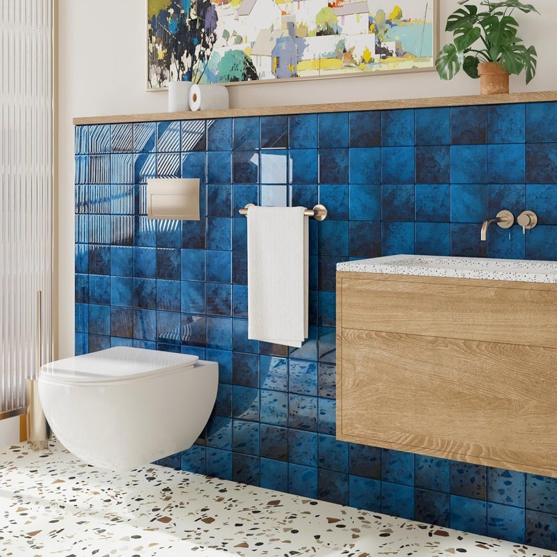 CRE8TIVE 16 Sheets Peel and Stick Tile Backsplash, 12"x12" Kitchen Backsplash Tiles, Removable Adhesive Back Splash Stick on Tiles for Kitchen, Bathroom, Shower Walls, Fireplace, Dark Blue Square Tile - Image 5