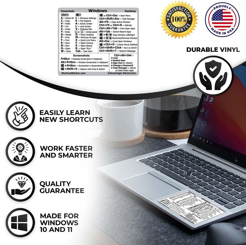 Synerlogic Windows PC Reference Keyboard Shortcut Sticker | Vinyl, Laminated Windows Shortcut Sticker for PC Laptop or Desktop | Shortcuts Cheat Sheet (White/Small) - Image 2