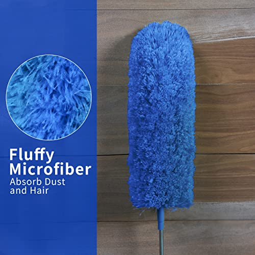 Jig-Tik Microfiber Duster with Extendable Pole, 100 Inch Telescoping Cobweb Cleaner for Ceiling Fans, Walls & Corners, Washable Synthetic Dusting Head (JKE-Duster-Blue) - Image 2