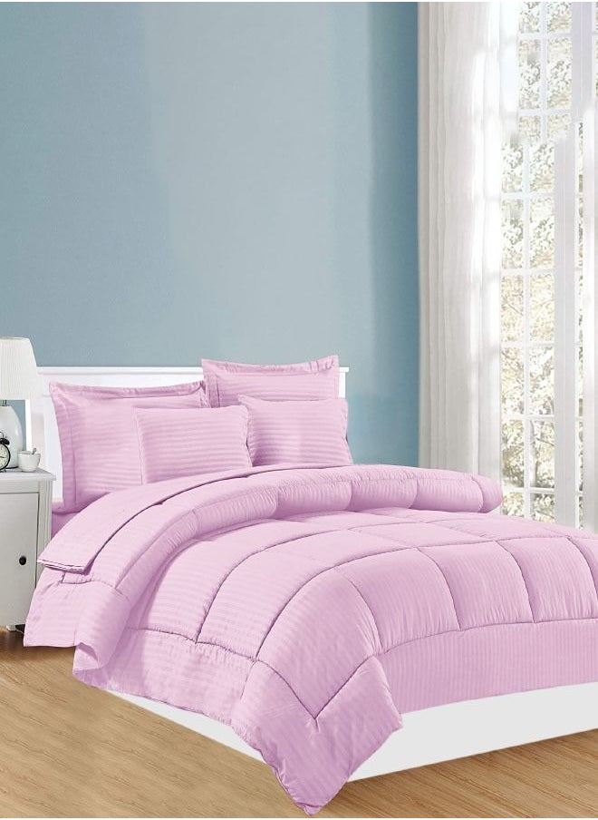 KARNAK Karnak Home Luxurious All-Season Comforter Set - Soft, Cozy, and Elegant, Include 1 Comforter, 1 Fitted Sheet, 4 Pillow Covers (King-240x260cm, Pink)  - Image 1
