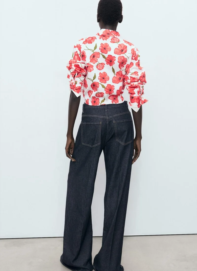 مانجو Floral-print poplin shirt