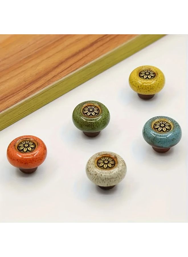 5Pcs Multicolor Ceramic Cabinet Knobs Leopard Print Round Pulls With Screws - Image 2