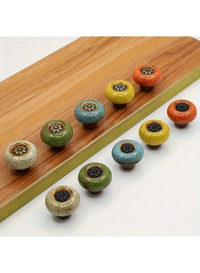 5Pcs Multicolor Ceramic Cabinet Knobs Leopard Print Round Pulls With Screws - Image 1