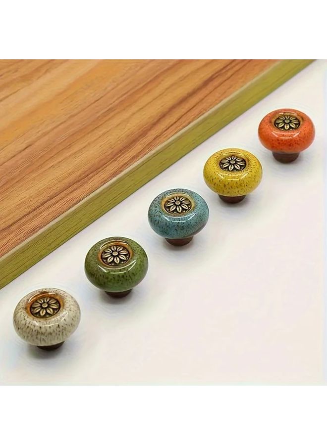 5Pcs Multicolor Ceramic Cabinet Knobs Leopard Print Round Pulls With Screws - Image 3