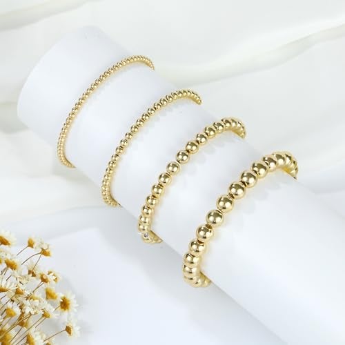 Monigte 1100 Pcs Smooth Round Beads - 3/4/6/8mm Gold Spacer Loose Ball Bead Kits for Bracelet Jewelry Making - Image 4
