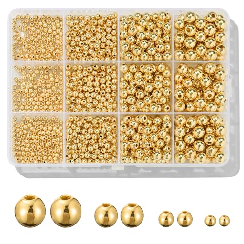 Monigte 1100 Pcs Smooth Round Beads - 3/4/6/8mm Gold Spacer Loose Ball Bead Kits for Bracelet Jewelry Making - Image 1