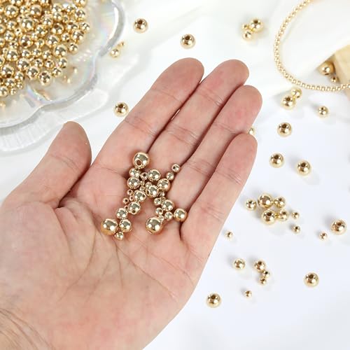 Monigte 1100 Pcs Smooth Round Beads - 3/4/6/8mm Gold Spacer Loose Ball Bead Kits for Bracelet Jewelry Making - Image 5
