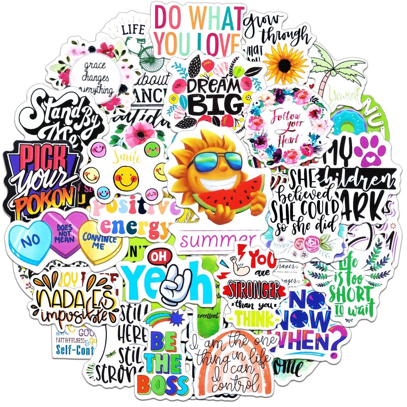 Airnogo Inspirational Stickers 100 Pcs Positive Quotes Sticker Packs Waterproof Vinyl Decals Aesthetic Motivational Sayings Stickers for Water Bottle Laptop Scrapbook Cups Book Binders Skateboard Cards Bike - Image 1