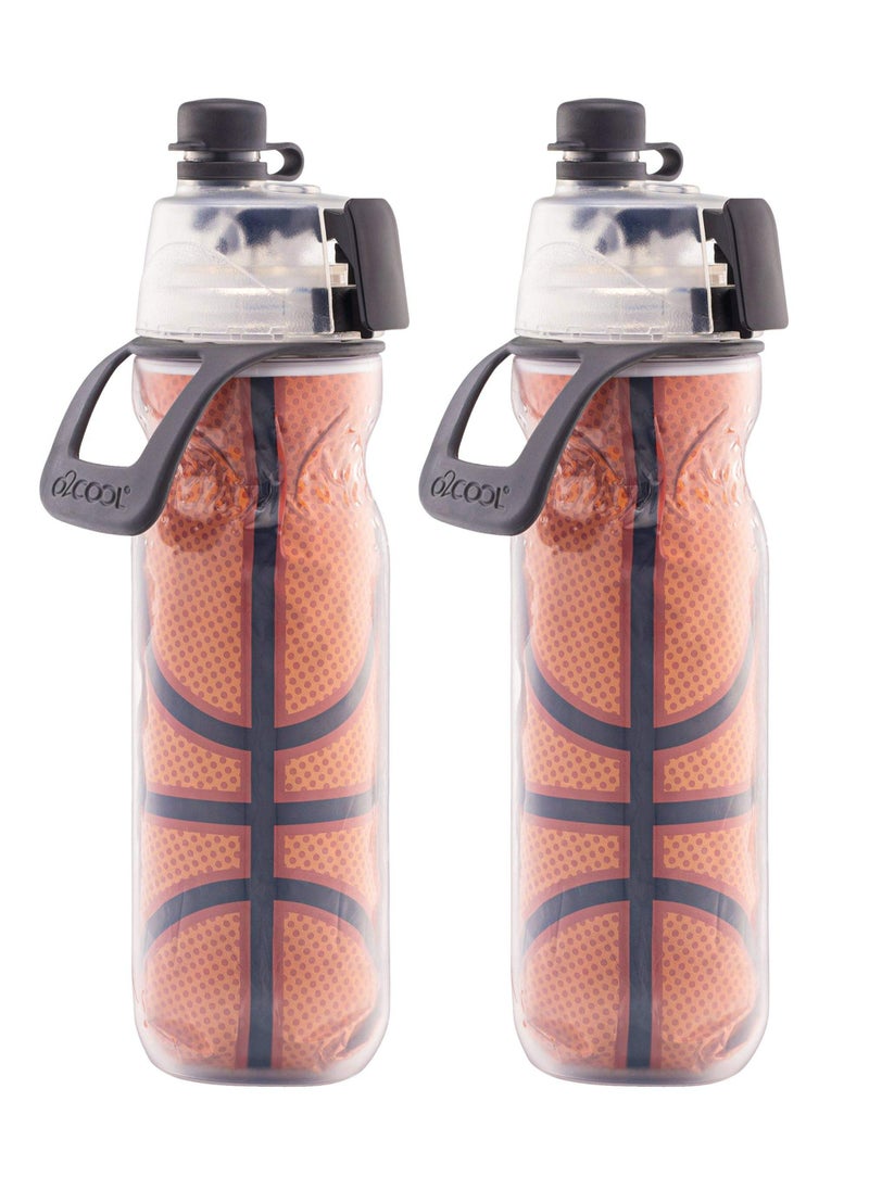 O2COOL O2COOL Mist N Sip Misting Water Bottle 2in1 Mist And Sip Function With No Leak Pull Top Spout Reusable Sports Water Bottle  20 oz 2 Pack Basketball 