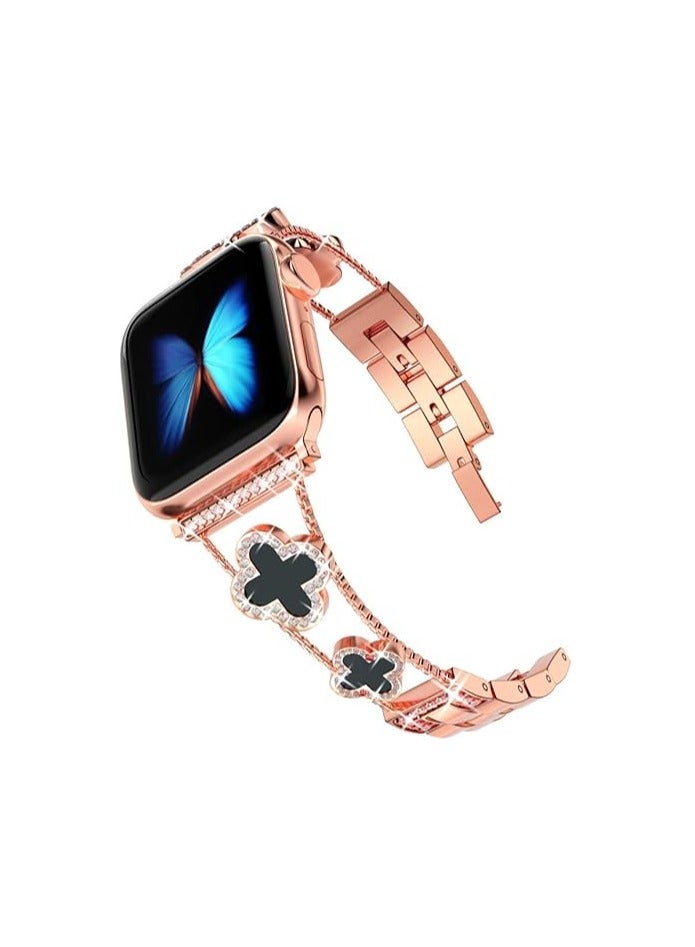 diamond metal band adds sparkle to your watch - Compatible with Apple Watch Series 8/7/6/5/4/3/2/1SE/Ultra - Clover is simple and stylish, fits women's sizes 38mm 40mm 41mm 42mm  - Image 2