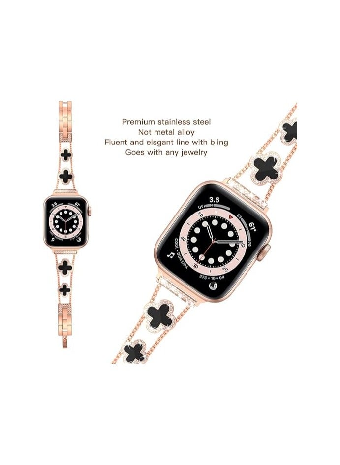 diamond metal band adds sparkle to your watch - Compatible with Apple Watch Series 8/7/6/5/4/3/2/1SE/Ultra - Clover is simple and stylish, fits women's sizes 38mm 40mm 41mm 42mm  - Image 3