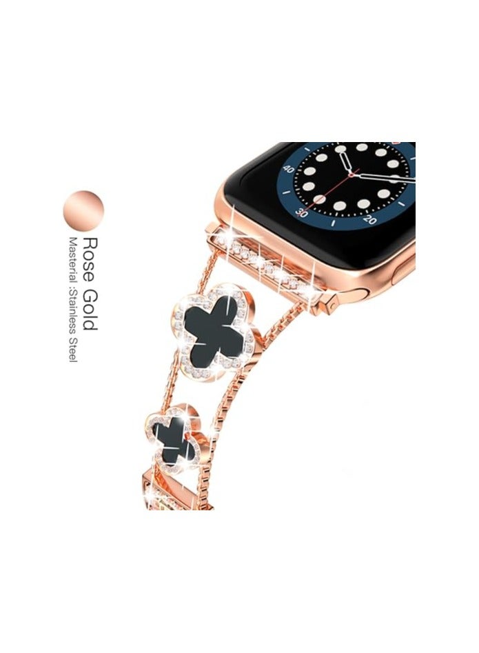 diamond metal band adds sparkle to your watch - Compatible with Apple Watch Series 8/7/6/5/4/3/2/1SE/Ultra - Clover is simple and stylish, fits women's sizes 38mm 40mm 41mm 42mm  - Image 5