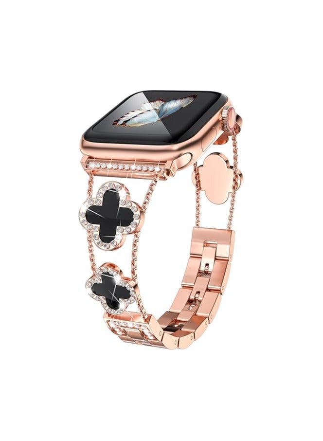 diamond metal band adds sparkle to your watch - Compatible with Apple Watch Series 8/7/6/5/4/3/2/1SE/Ultra - Clover is simple and stylish, fits women's sizes 38mm 40mm 41mm 42mm  - Image 1