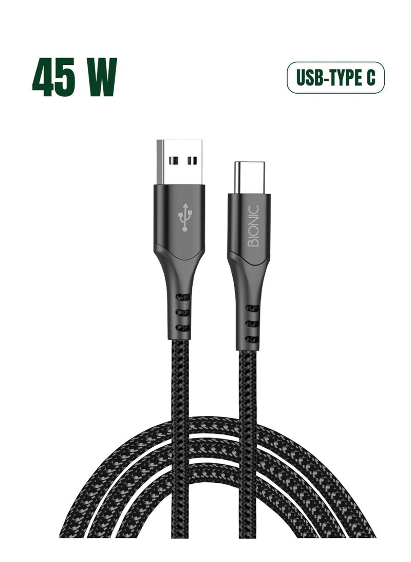 BIONIC Premium 45W USB to USB-C Fast Charging Cable, High-Speed Braided Wire, 1m (Black) - Image 1
