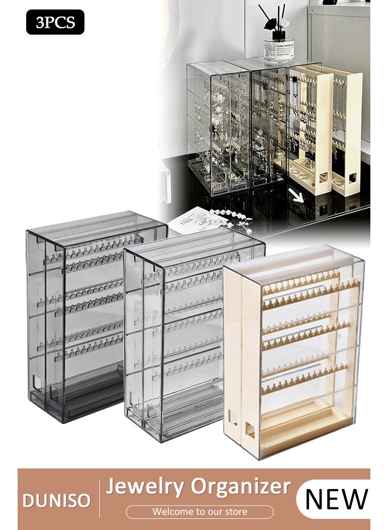 DUNISO Multifunctional Women's Jewelry Storage Box and Organizer - Earrings Storage Box, Jewelry Storage Box, Transparent Storage Box Earrings, Stud Earrings, Necklaces, Bracelets Display Stand Necklace Holder, Clear Necklace Organizer with 24 Hooks, Dustproof Rotation Jewelry Storage Holder Stand, Long Necklaces Pendant Bracelets Display Case for Dresser Bathroom Vanity Counter top - Image 1