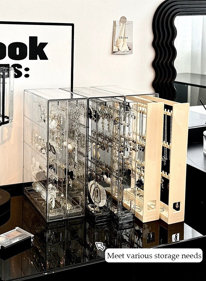 DUNISO Multifunctional Women's Jewelry Storage Box and Organizer - Earrings Storage Box, Jewelry Storage Box, Transparent Storage Box Earrings, Stud Earrings, Necklaces, Bracelets Display Stand Necklace Holder, Clear Necklace Organizer with 24 Hooks, Dustproof Rotation Jewelry Storage Holder Stand, Long Necklaces Pendant Bracelets Display Case for Dresser Bathroom Vanity Counter top - Image 5