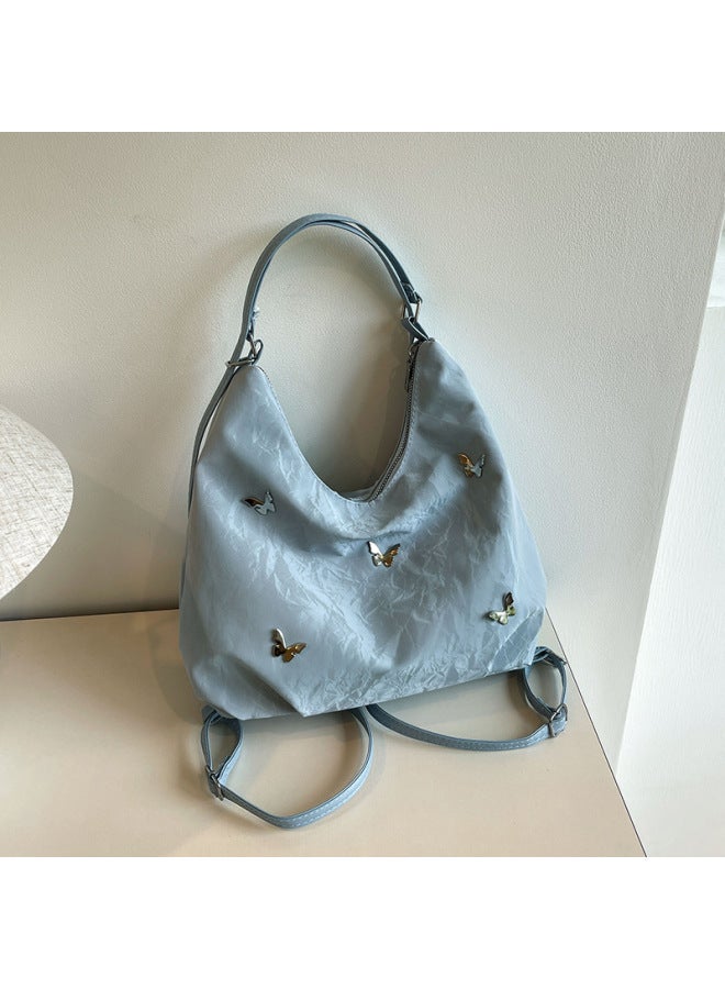 Large Capacity Women's Backpack 2025 Trendy Design Commuter Multi-Functional Double Shoulder Single Shoulder Crossbody Bag-Color:No Pendant Blue - Image 1