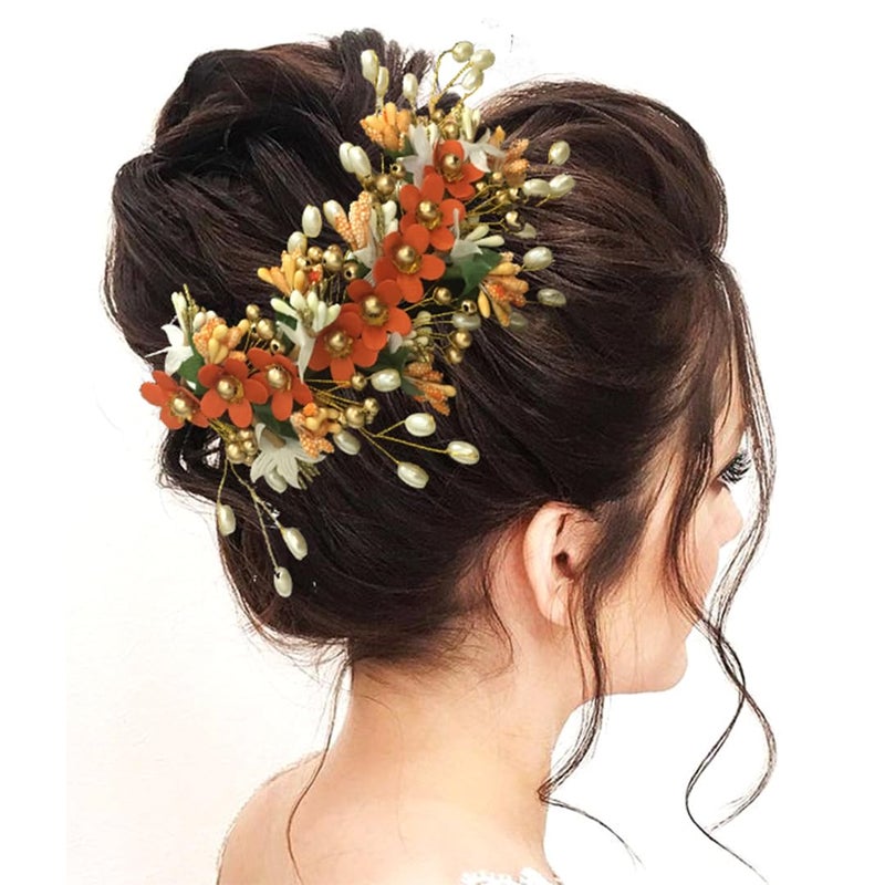 Ansh Artificial Flower with Pearl and Stone Design Hairpin/Hair Clip/Judabun | Bridal Hair Accessories for Women & Girls - Image 1