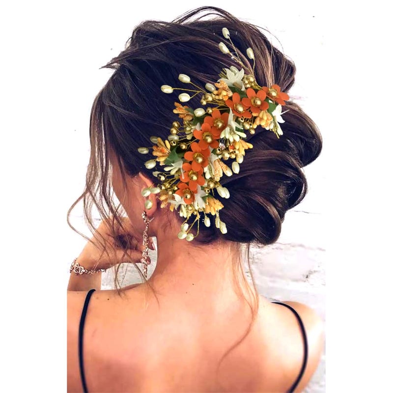 Ansh Artificial Flower with Pearl and Stone Design Hairpin/Hair Clip/Judabun | Bridal Hair Accessories for Women & Girls - Image 3