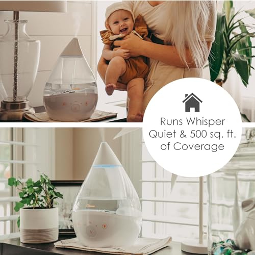 Crane White Drop 4 in 1 Ultrasonic Cool Mist Top Fill Humidifier with Sound Machine, 1 Gallon Tank, For Large Rooms, Clear and White, Baby Nursery Humidifier - Image 4