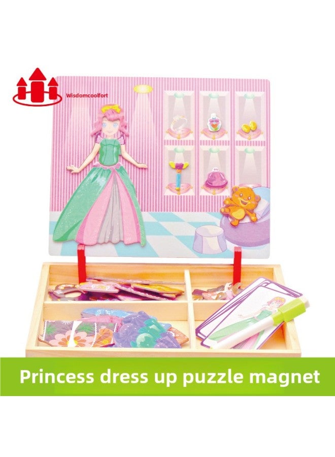 Children's Early Education Educational Puzzle Magnetic Puzzle Magnetic Paste Dress 3-6 Years Old Kindergarten Toy Spelling Music Customization-Color:Princess Dress Up Puzzle Magnetic Sticker  - Image 1